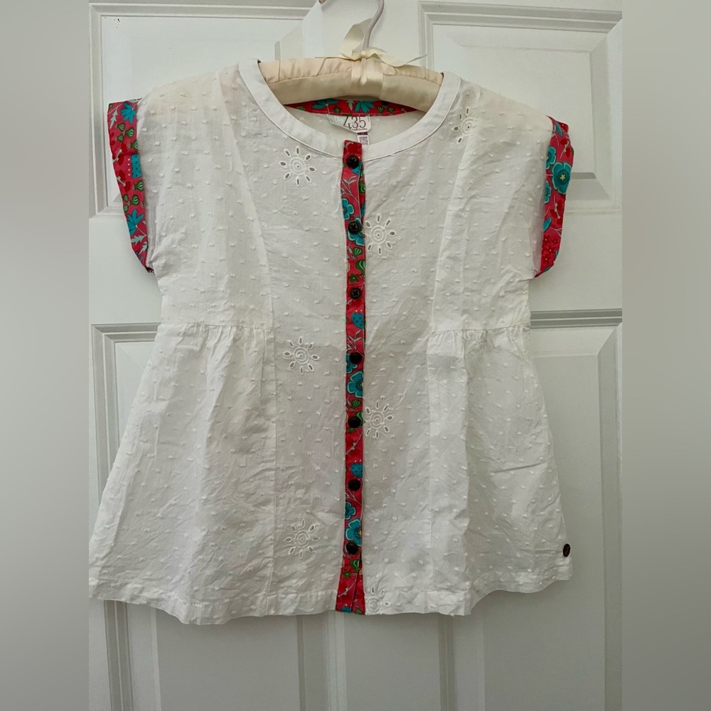 Matilda Jane teen 435 button down blouse with coral  floral trim